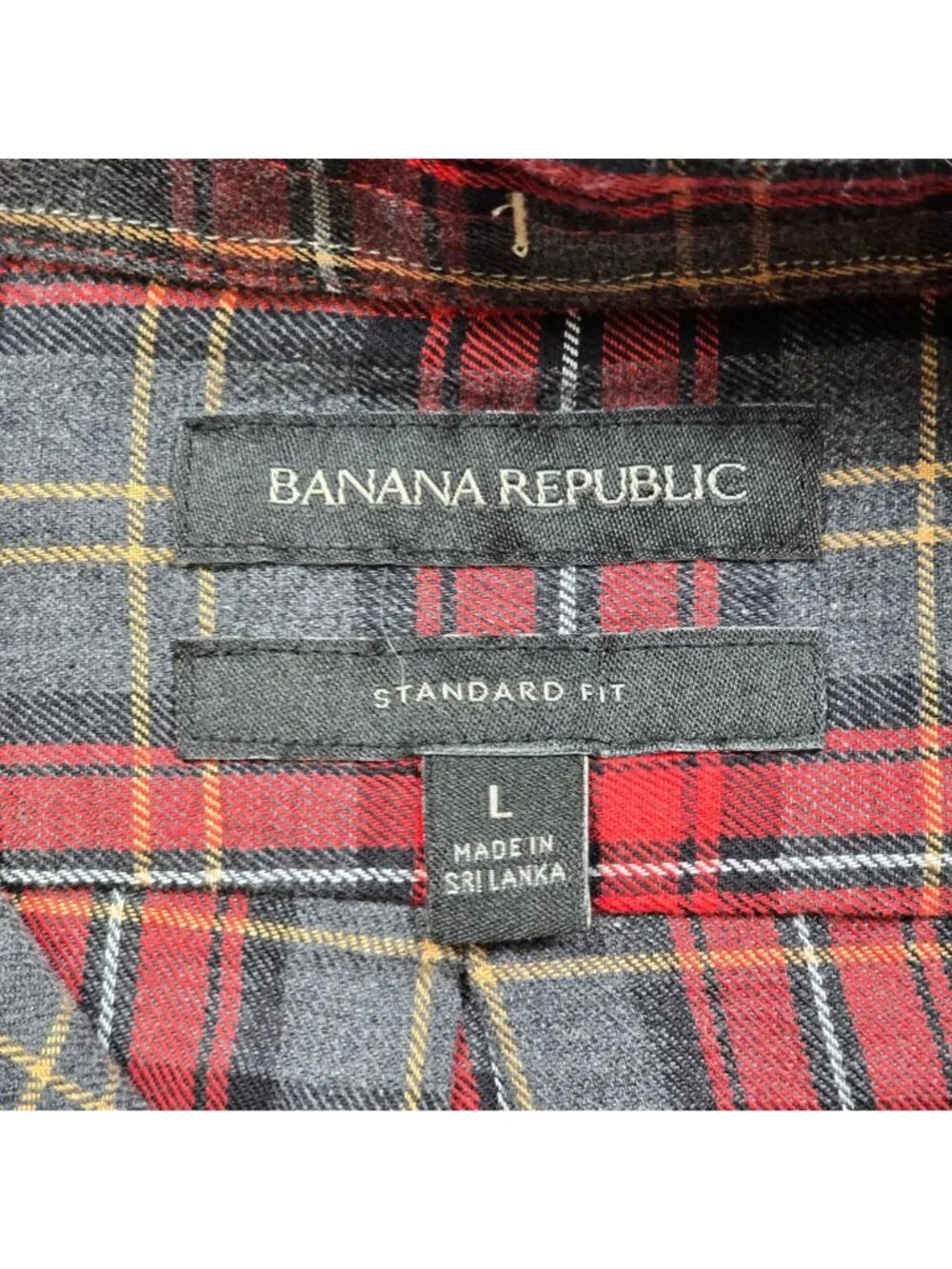 Banana Republic Mens Large Plaid Long Sleeve Red/Black Shirt Standard Fit